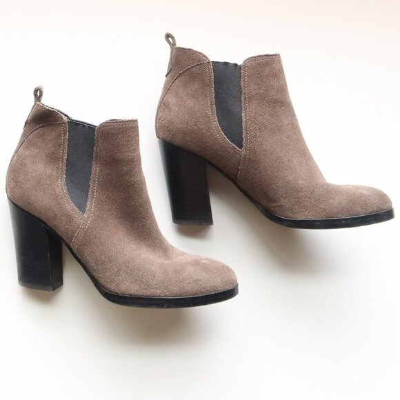Marc Fisher Taupe Suede Leather Block Heel Ankle Boots / Booties - Picture 10 of 15